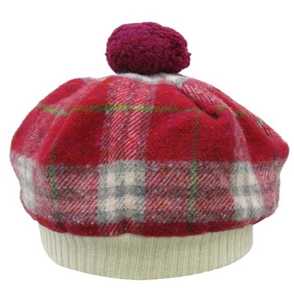 Burberry Kids Plaid Beret in Red and Green